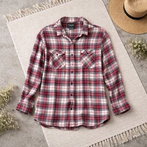 Wrangler Men's L 100% Cotton Red/White/Blue Plaid Snap Flannel Shirt